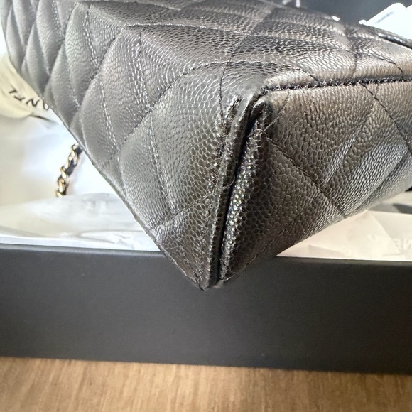 CHANEL Slim Vanity Black Caviar Leather Top-Handle Bag Light Gold Hardware - Picture 4 of 11